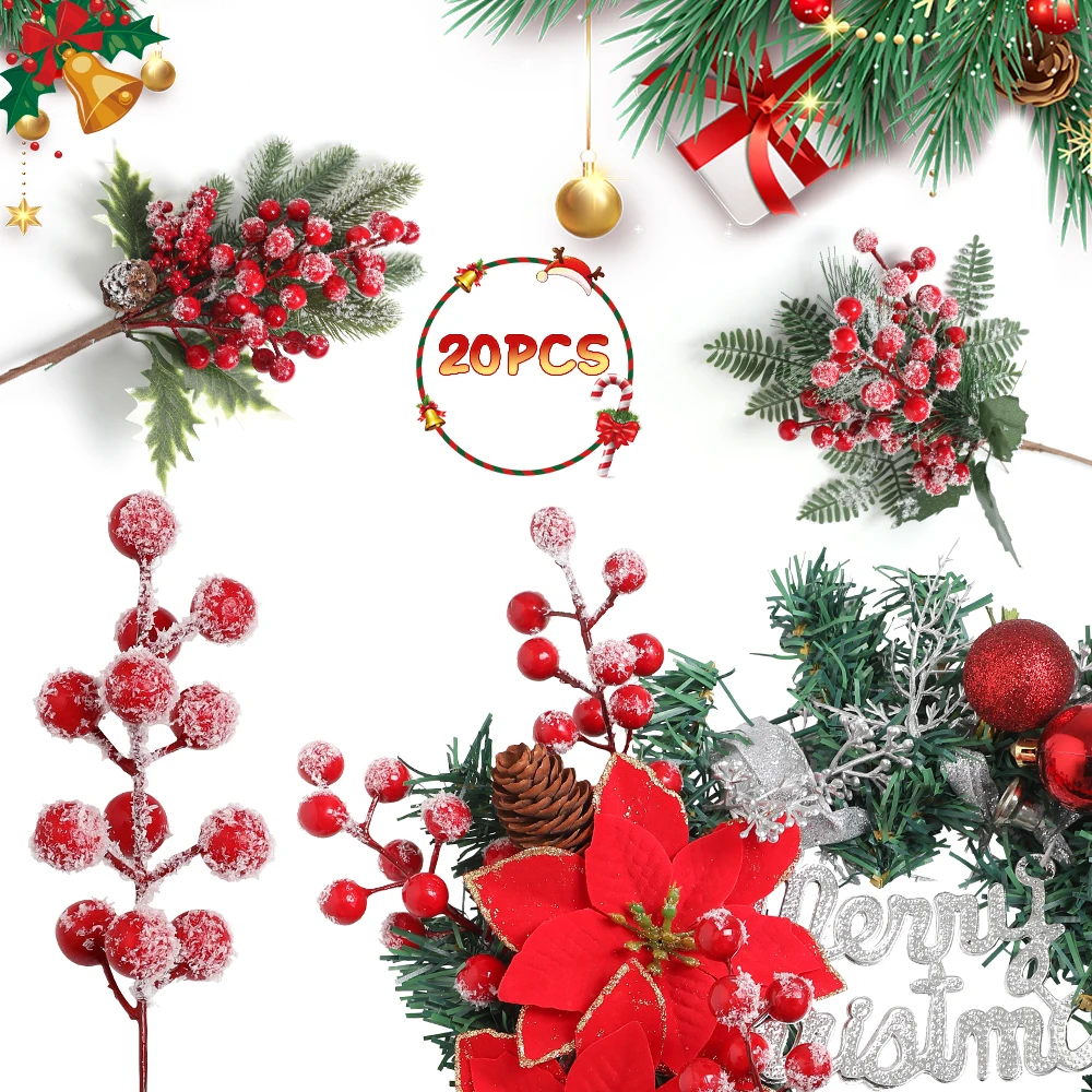 20 قطعة الفاكهة الاصطناعية الثلوج متجمد التوت الأحمر ينبع شجرة عيد الميلاد زينة Crafts بها بنفسك الحرف ديكور الزفاف السنة الجديدة الديكور #4