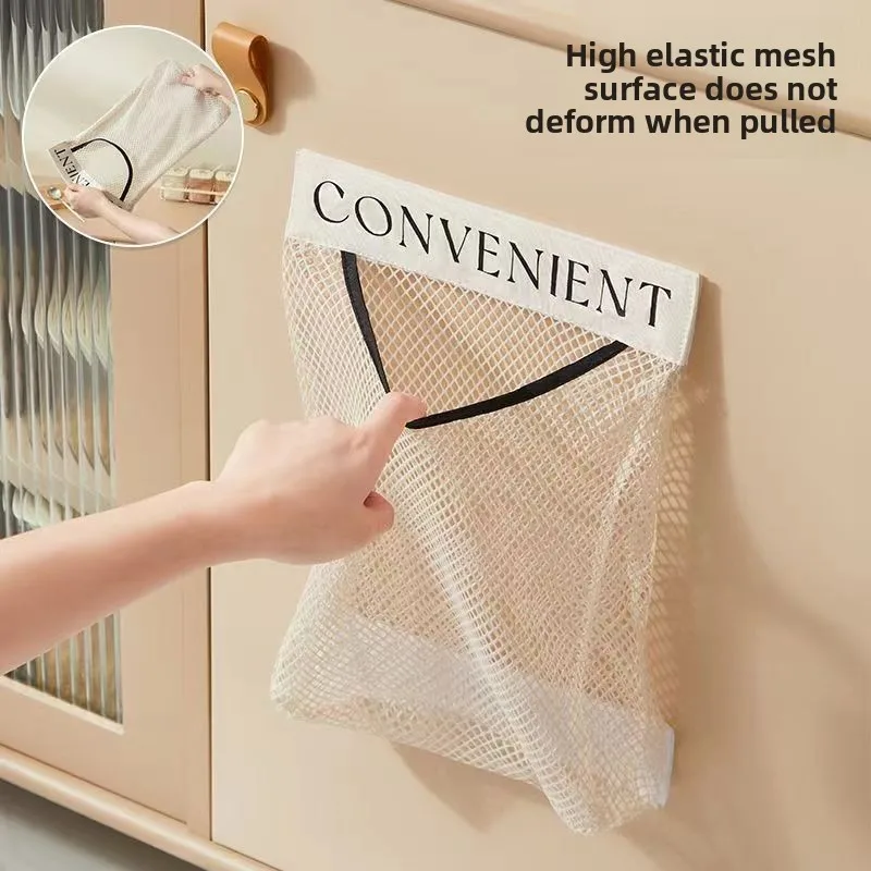 Kitchen garbage bag storage bag Velcro mesh bag Simple household miscellaneous mesh bag Garbage bag Wall mounted storage bag