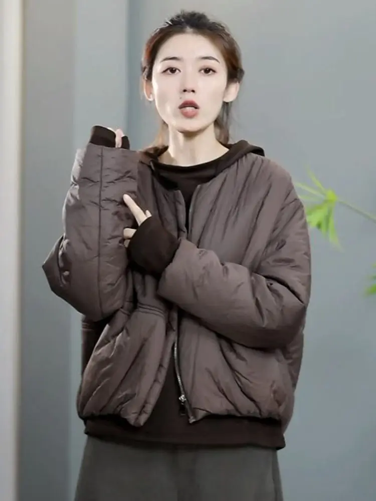 

Women's Pumpkin Style down Cotton Jacket Casual Loose round Neck Color Winter New Arrival Fashionable Thickened Coat