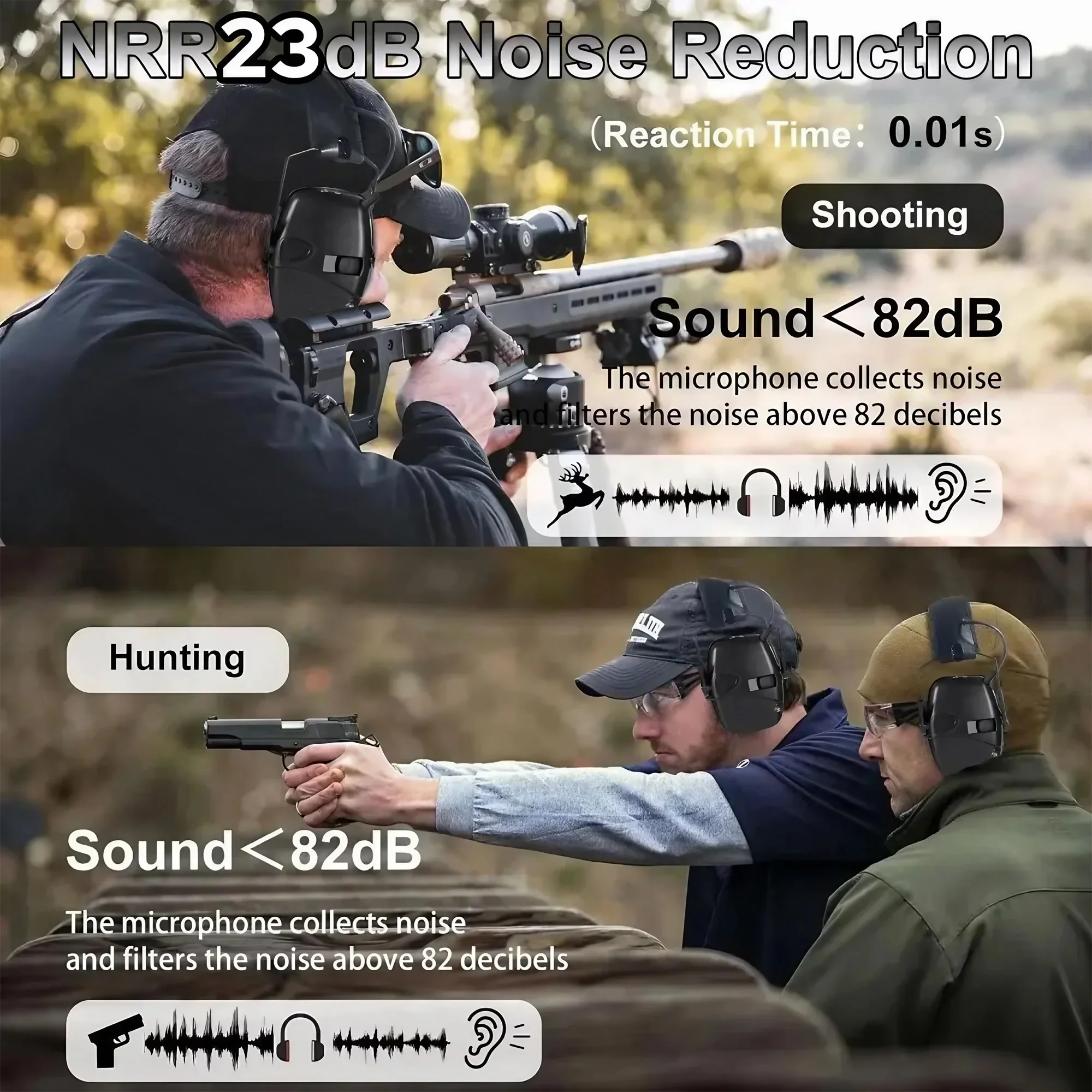 Tactical Electronic Shooting Earmuffs Outdoor Hunting Sound Pickup and Noise Reduction Impact Hearing Protection Helmet