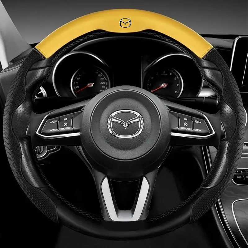 

For Mazda Steering Wheel Cover Genuine Leather Carbon Fiber Fit Axela Atenza CX30 CX4 CX5 CX8 CX3 CX9 CX50 CX60 CX70 CX80 MX30