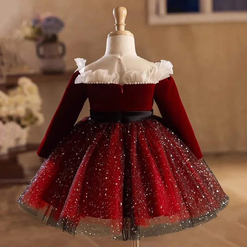 High-End Children's Red Evening Gown Catwalk Host Piano Performance Wedding Birthday Baptism Party Girls Dresses A4261 Vestidos