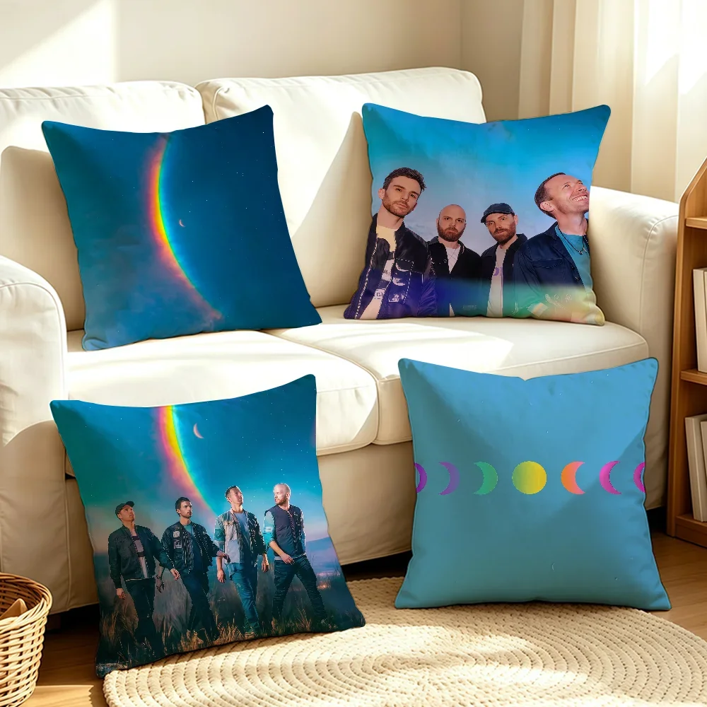 Band C-Coldplay-S Moon Music cushion cover Soft Smooth Pillow Case Hidden Zipper Washable Decorative Couch Office Gift