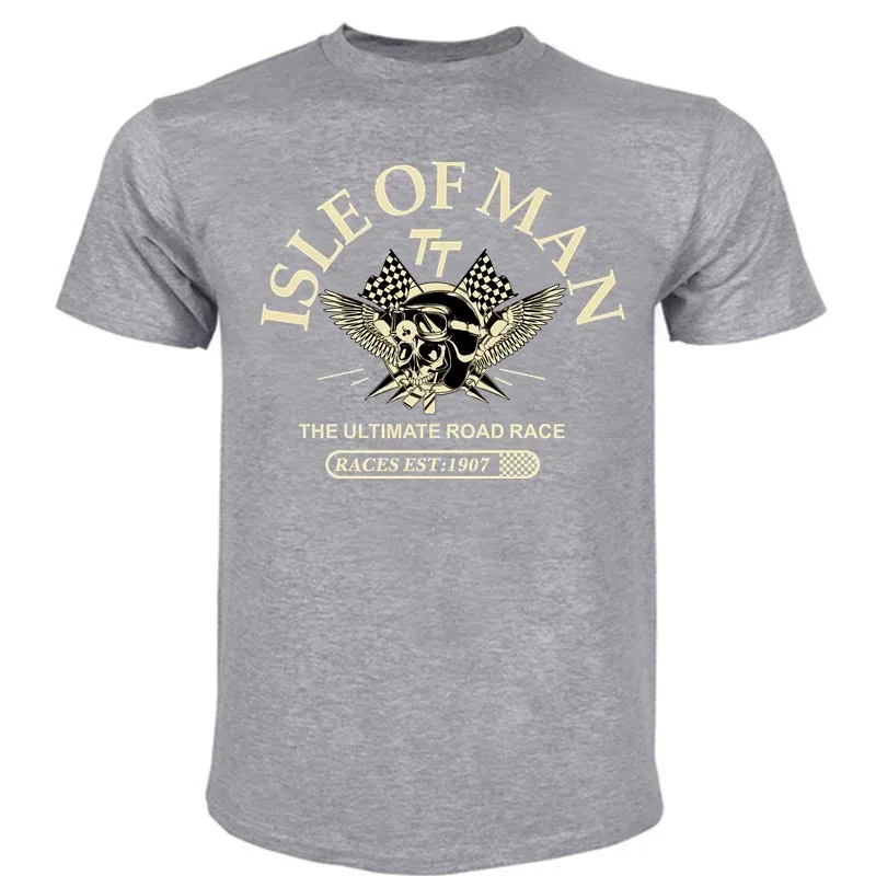 Men Cotton Tshirt Isle of Man TT Races The Ultimate Road Race EST1907 Skull Helmet T-Shirt Fashion T-shirt