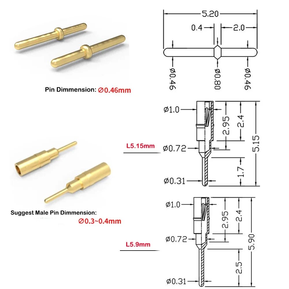 100pcs Dim0.3-0.46mm Mini Round Hole Pin Header Female Gold PCB Solder Claw Spring Jack Crystal Oscillator Sensor Relay Socket