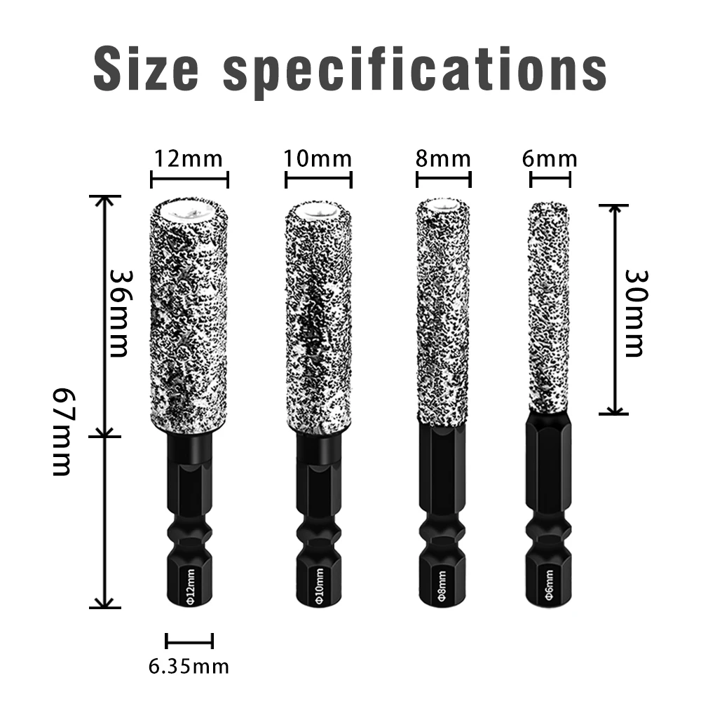 5 Stück 6–12 mm Sechskantschaft für trockene Keramikfliesen, Diamantbohrer, Marmor, Granit, verglaste Fliesenlochöffner zum Bohren und Schleifen – Detail 4