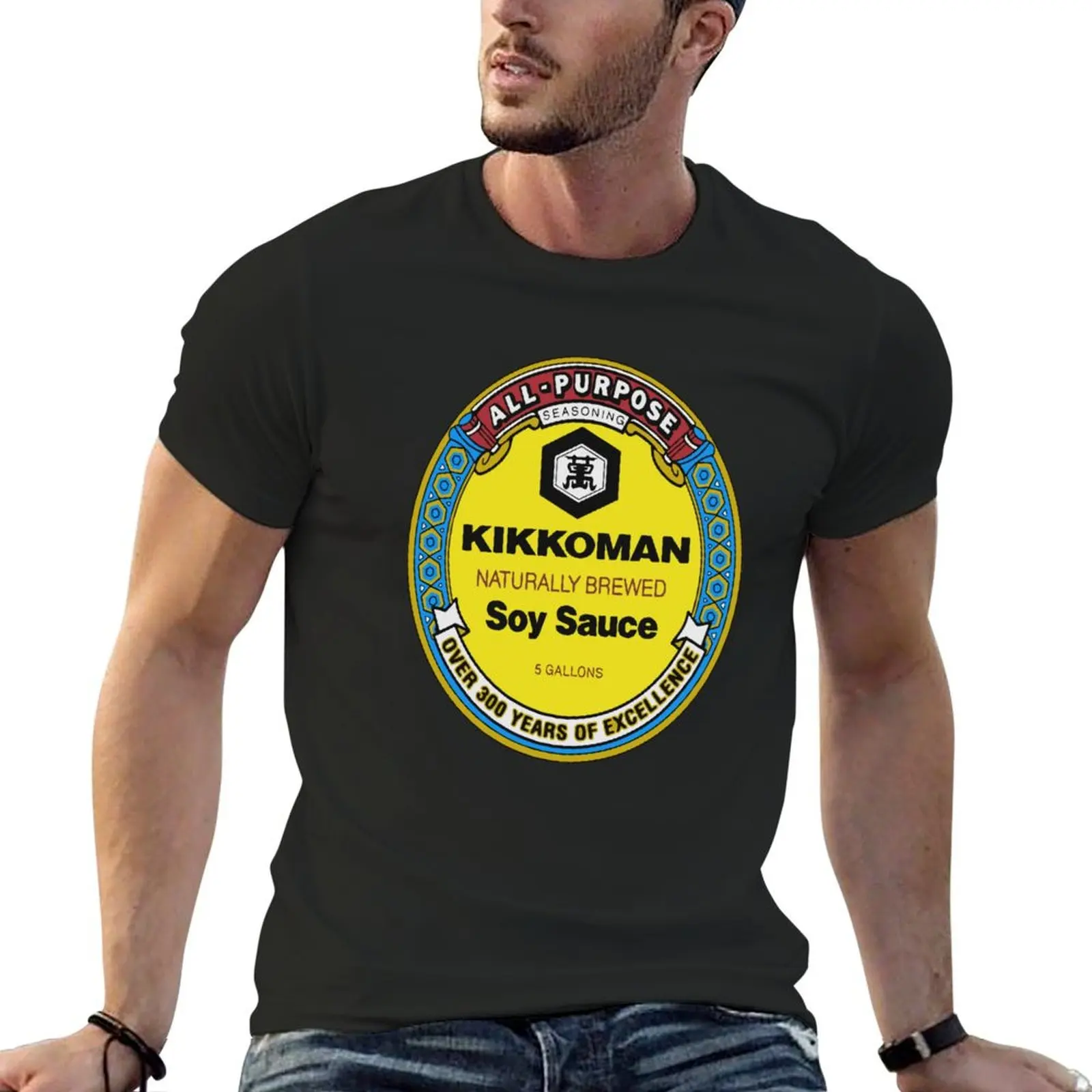 All Purpose Kikkoman Soy Sauce Print Design Men's Ideal Short Sleeve Black Funny Cotton T-Shirt T-Shirt blacks t shirt for men