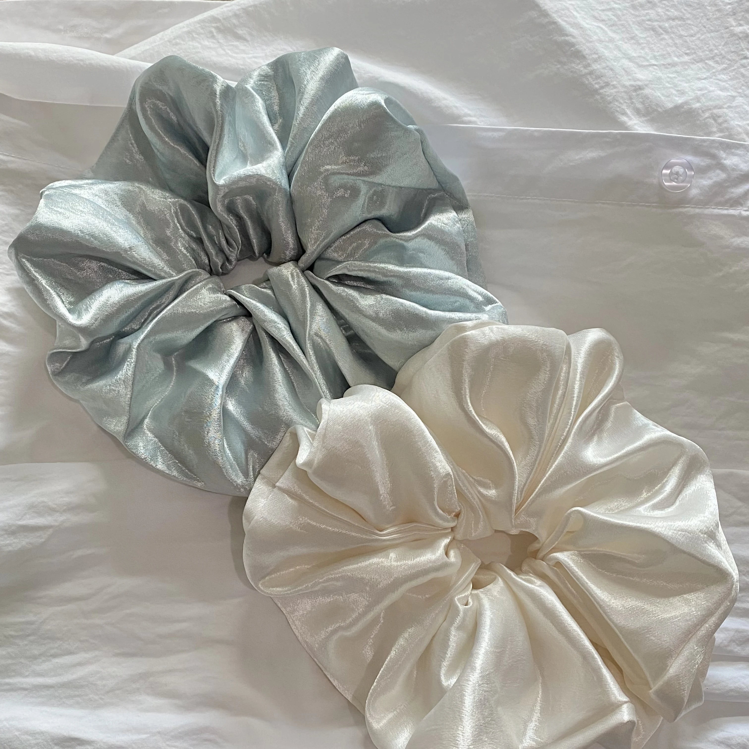 Ensemble de chouchous en Satin pour femmes, 1 pièce, attaches pour cheveux bleu clair et blanc crème, accessoires pour cheveux élégants et brillants