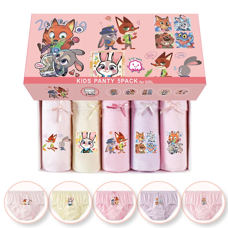 5-Piece Soft Cotton Girls Panties Zootopia Adorable Judy Cartoon Print Toddlers Children Triangle Underwear Cute Briefs For Girl