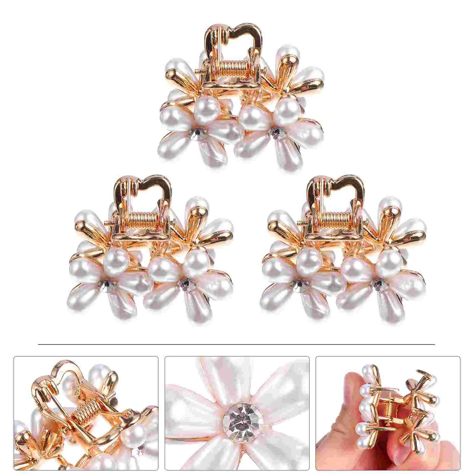 

3 Pcs Mini Claw Clips Pearl Hair Flower Hairpin Girls Accessories Ornaments Barrette Clamps Alloy Golden Miss