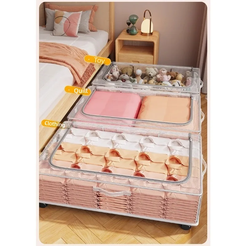 Flat Under Bed Storage Box with Wheels Moisture Proof Large Capacity Clear Lid Clothes Quilt Organizer Container Storage Box