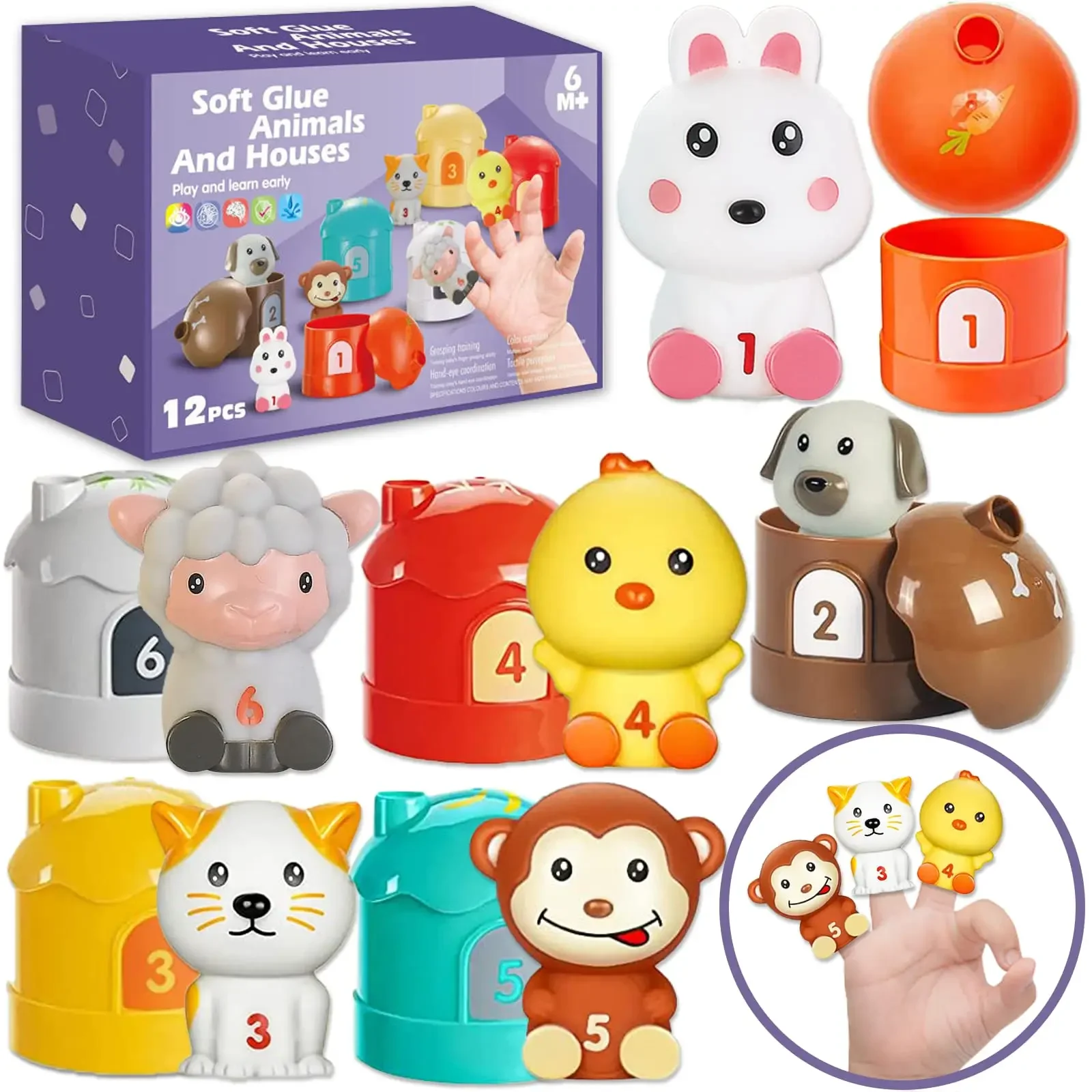 Baby Learning Toys Farm Animals Finger Puppets Baby Montessori Toys for Kids Toddler Matching & Sorting Toys for Girls Boys Gift