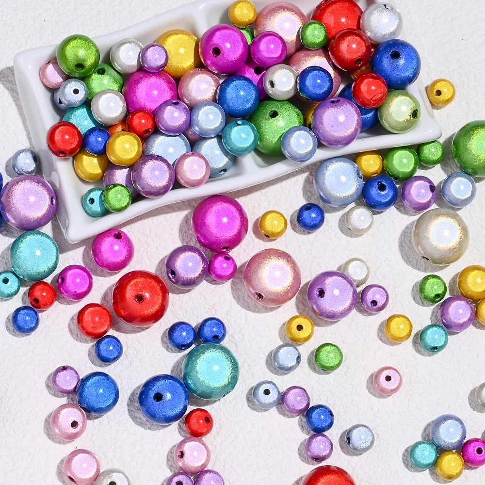 10-50 Stück 8/10/12/14/16MM Gemischte Acrylperlen Bunte Runde Mattierte Schimmernde Lose Zwischenperlen für DIY Schmuckherstellung und Bastelarbeiten – Detail 1