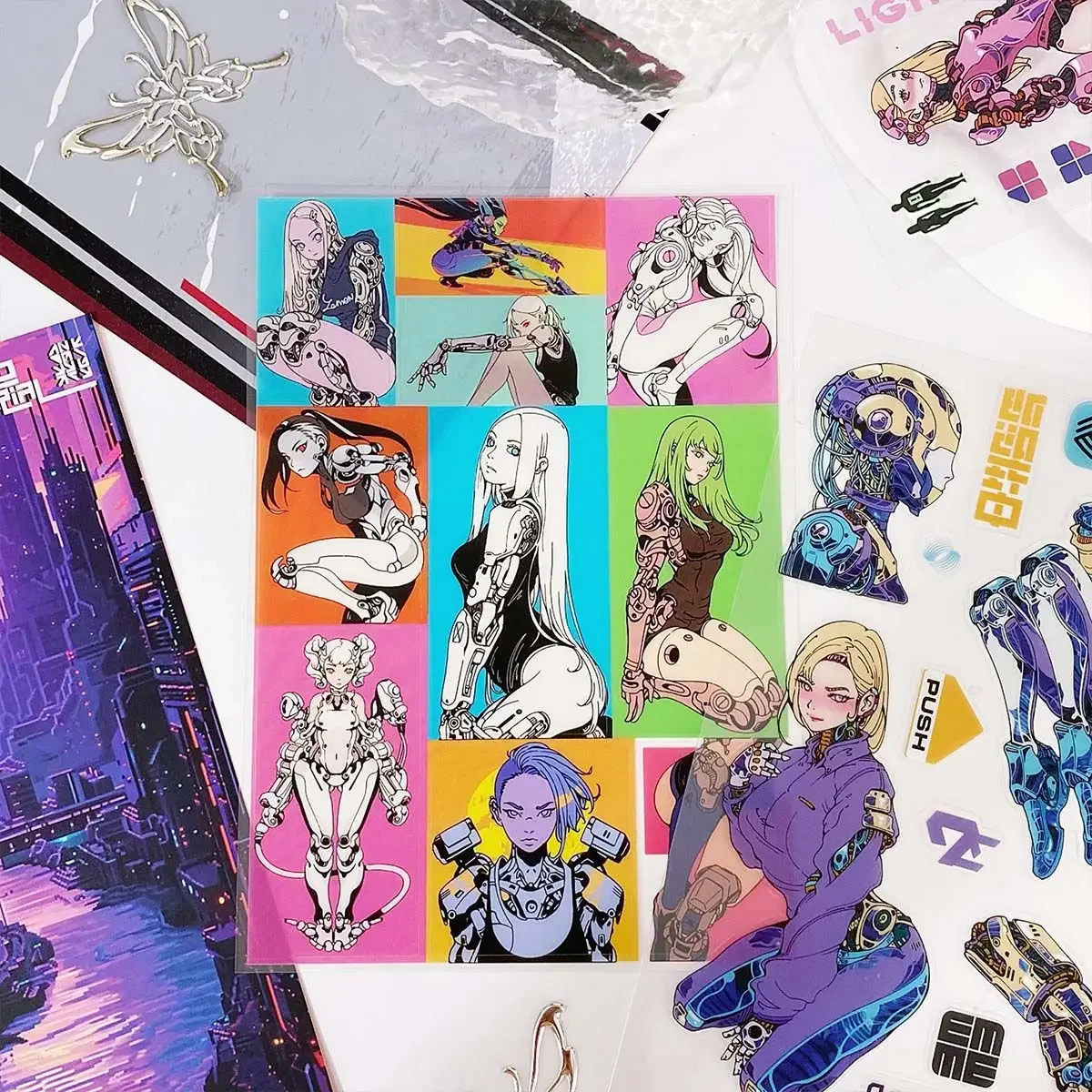 PET Stickers Trendy and Cool Mechanical Psychedelic Style Hand Account Card Decoration
