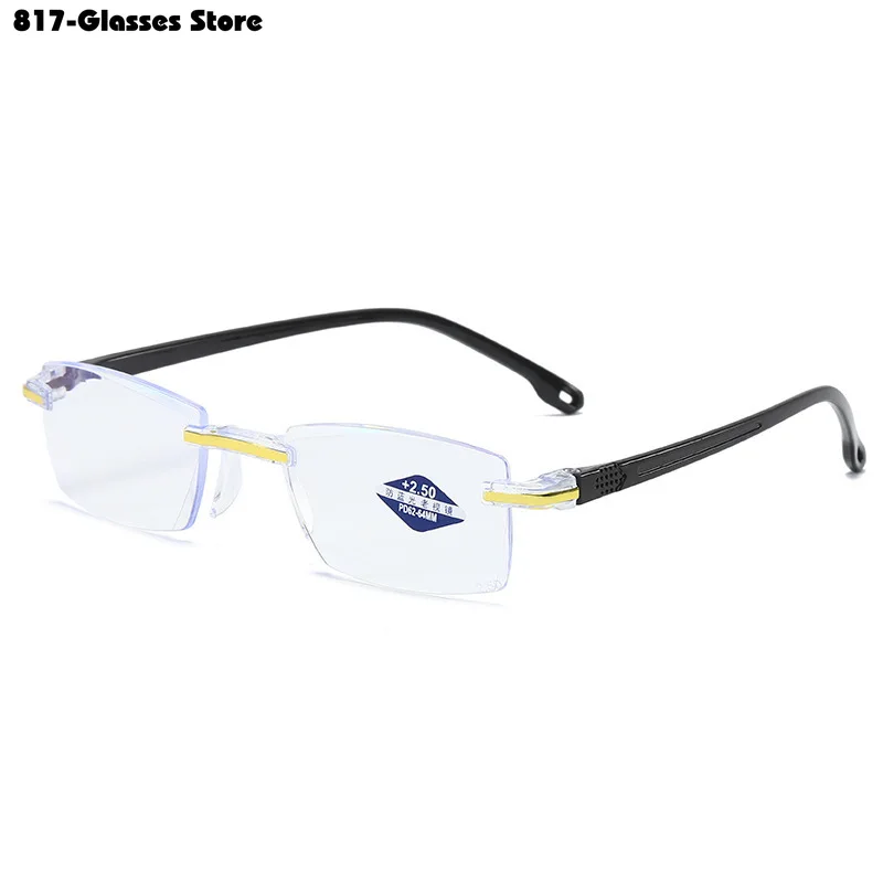 Gafas de lectura con corte de diamante de lujo para hombre, anteojos antiluz azul sin montura, gafas graduadas para mujer, dioptrías de 1,0 a + 4,0