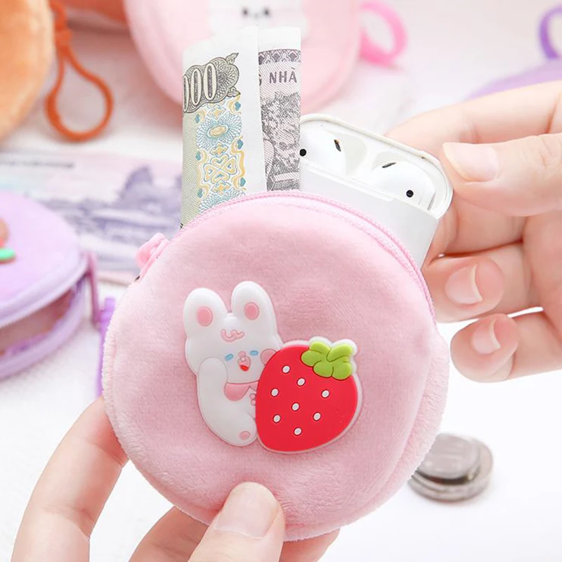 New Cute Cartoon Plush Cat Rabbit Coin Purse Cute Animal Bear Frog Plush Earphone Bag Wallet Pendant Doll Children's Gifts