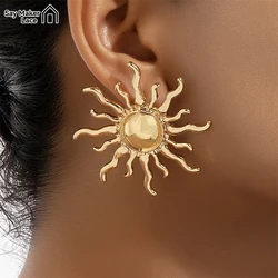 1Pair Vintage Oversized Gold Color Sun Fashion Dangle Earrings For Women Girls Personality Earrings Jewelry Accessories Gifts