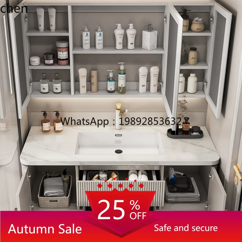 

modern simple rock slab bathroom cabinet seamless ceramic integrated hand wash basin cabinet combination