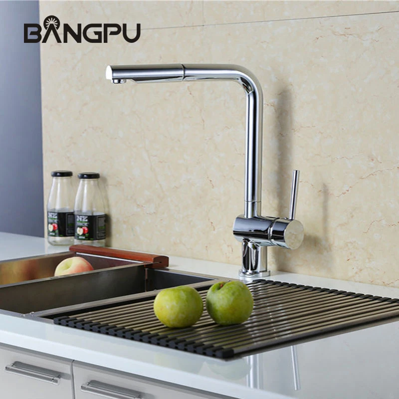 

Kitchen Pull Out Sink Faucet Deck Mount Single Handle Cold Hot Mixer Tap Contemporary One Hole Kitchen Vessel Sink Faucet Chrome