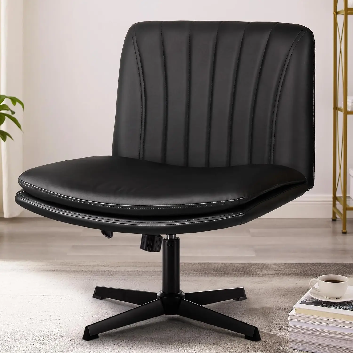 

Office chair, armless desk and chair, wheel free, PU leather modern rotating dressing chair, height adjustable wide seat