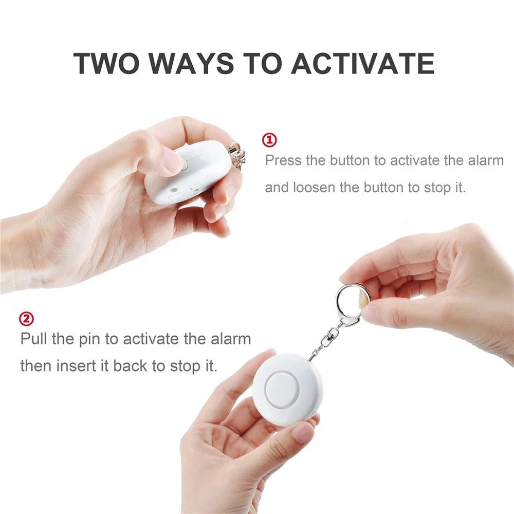Keychain Round Personal Alarm With LED Light 130db High Decibel Women's Self-defense Emergency Distress Siren