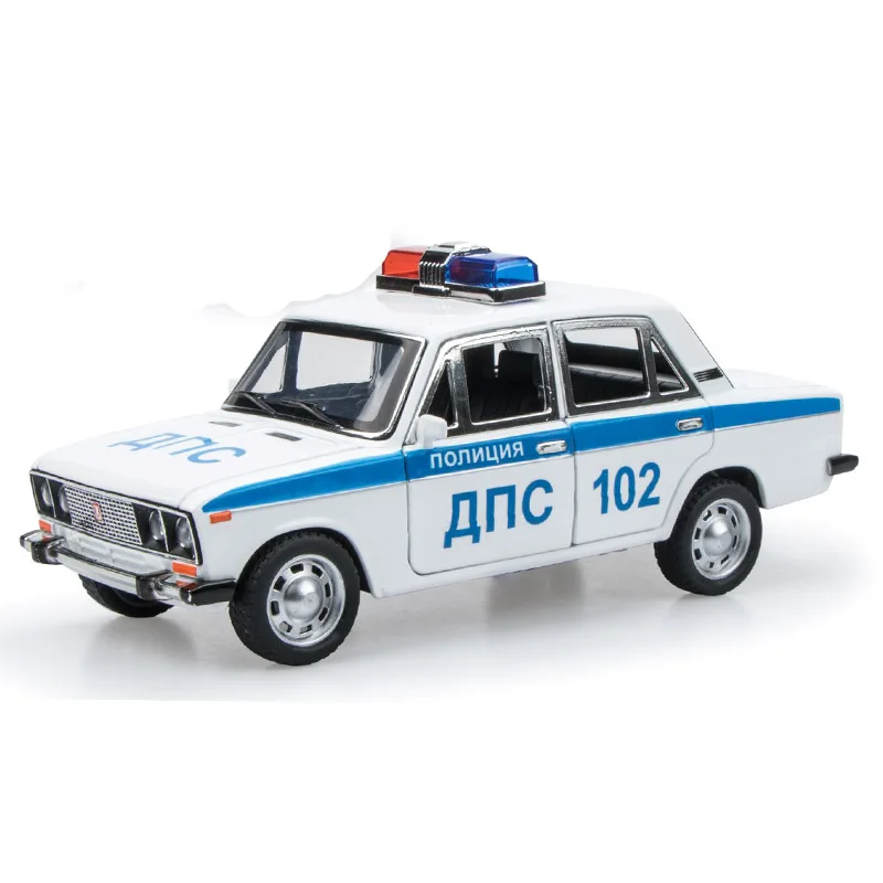 1:24 Russian LADA 2106 Police Alloy Car Die Cast Toy Car Model Sound and Light Children\'s Toy Collectibles Birthday gift