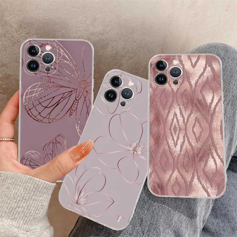 Beautiful Rose gold art Phone Case For iPhone 15 14 11 12 13 Mini Pro XS Max Cover 6 7 8 Plus X XR SE 2020 Funda Shell