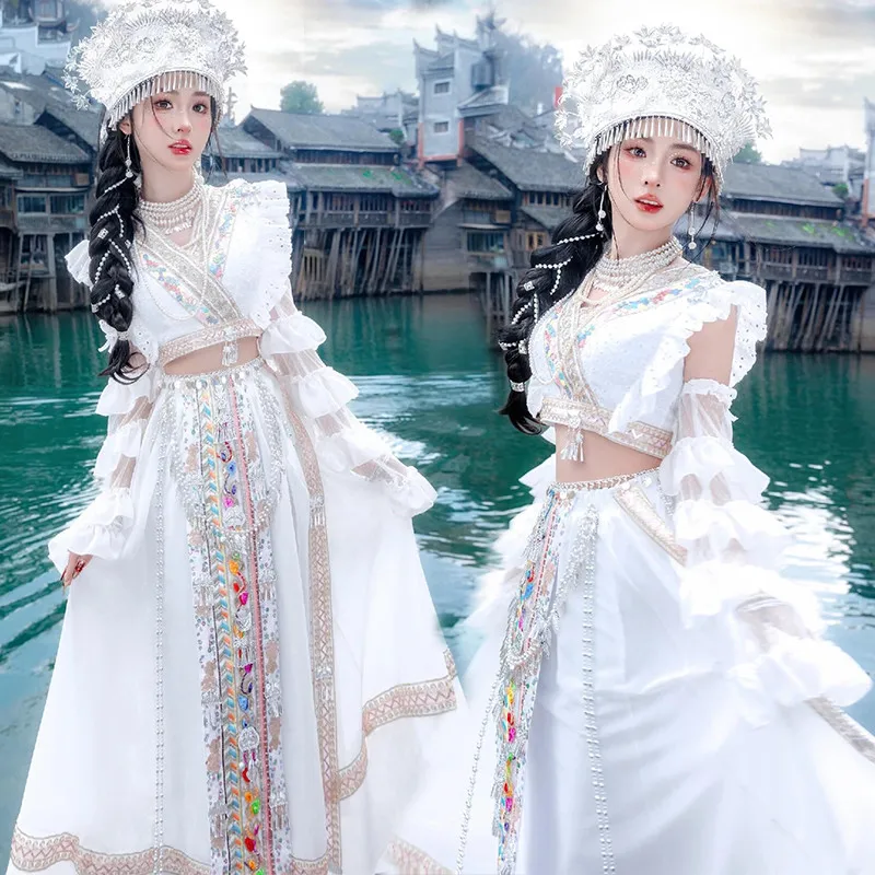 

New Summer Travel Photoaphy Ethnic Sle Girl's Clothing High-End Feeling Floral Hairpin Art Photo oot Traditional Costume