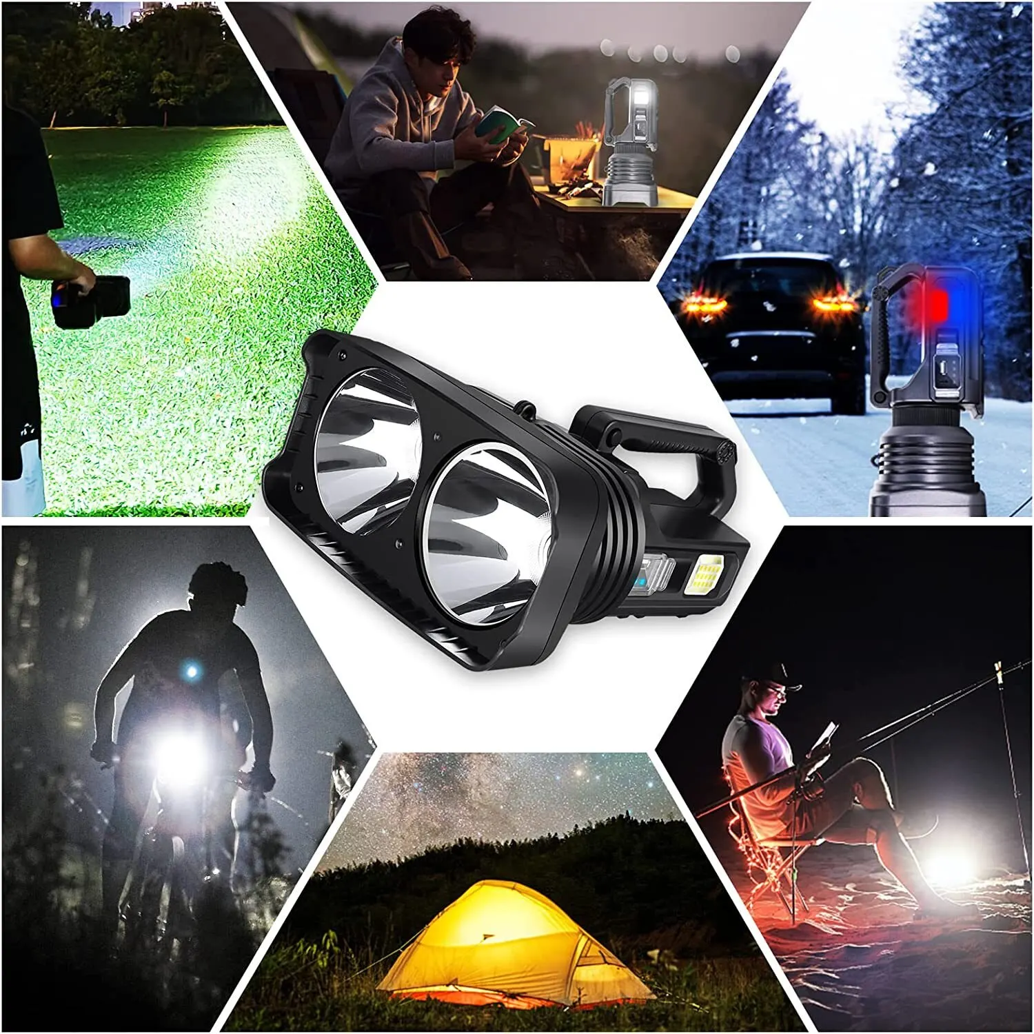 Portable Dual Head Flashlight LED Handheld Searchlight 2*XHP50 High Brightness Outdoor Long-range Spotlight Camping Lamp W5123