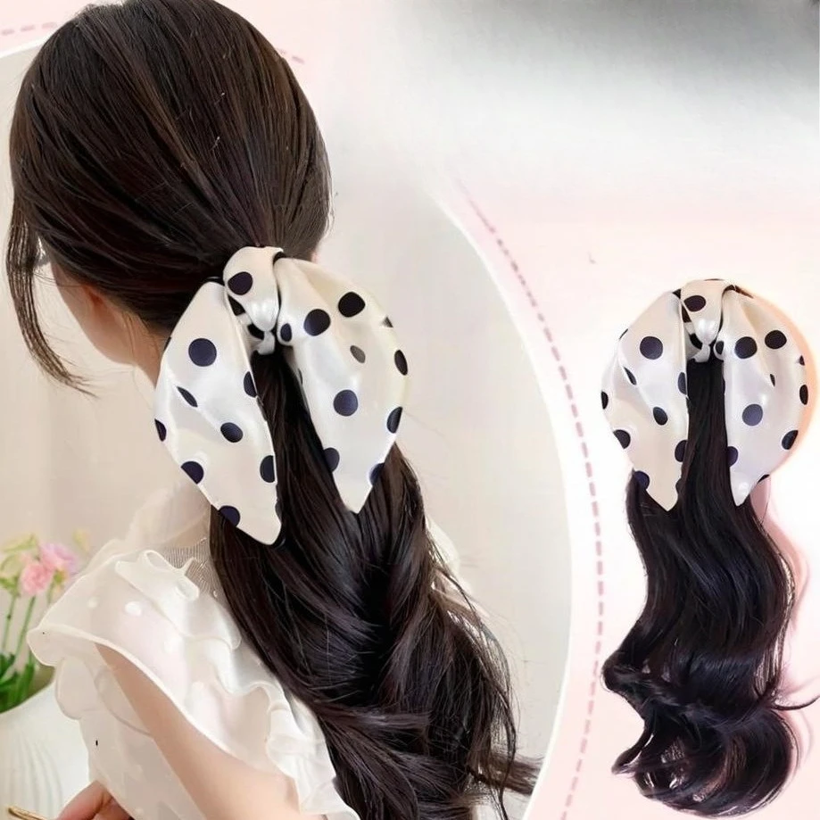 

Ladies' Synthetic Wig Bow Ribbon Ponytail Polka Dot Hair Clips Stylish Hair Accessories
