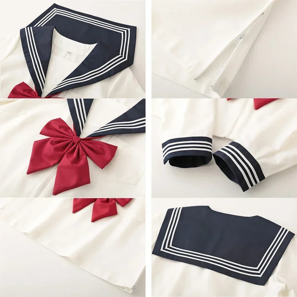 Uniforme scolaire japonais pour filles JK trempée, haut blanc et bleu marine rouge, trois uniformes de marin de base, ensemble jupe plissée pour femmes