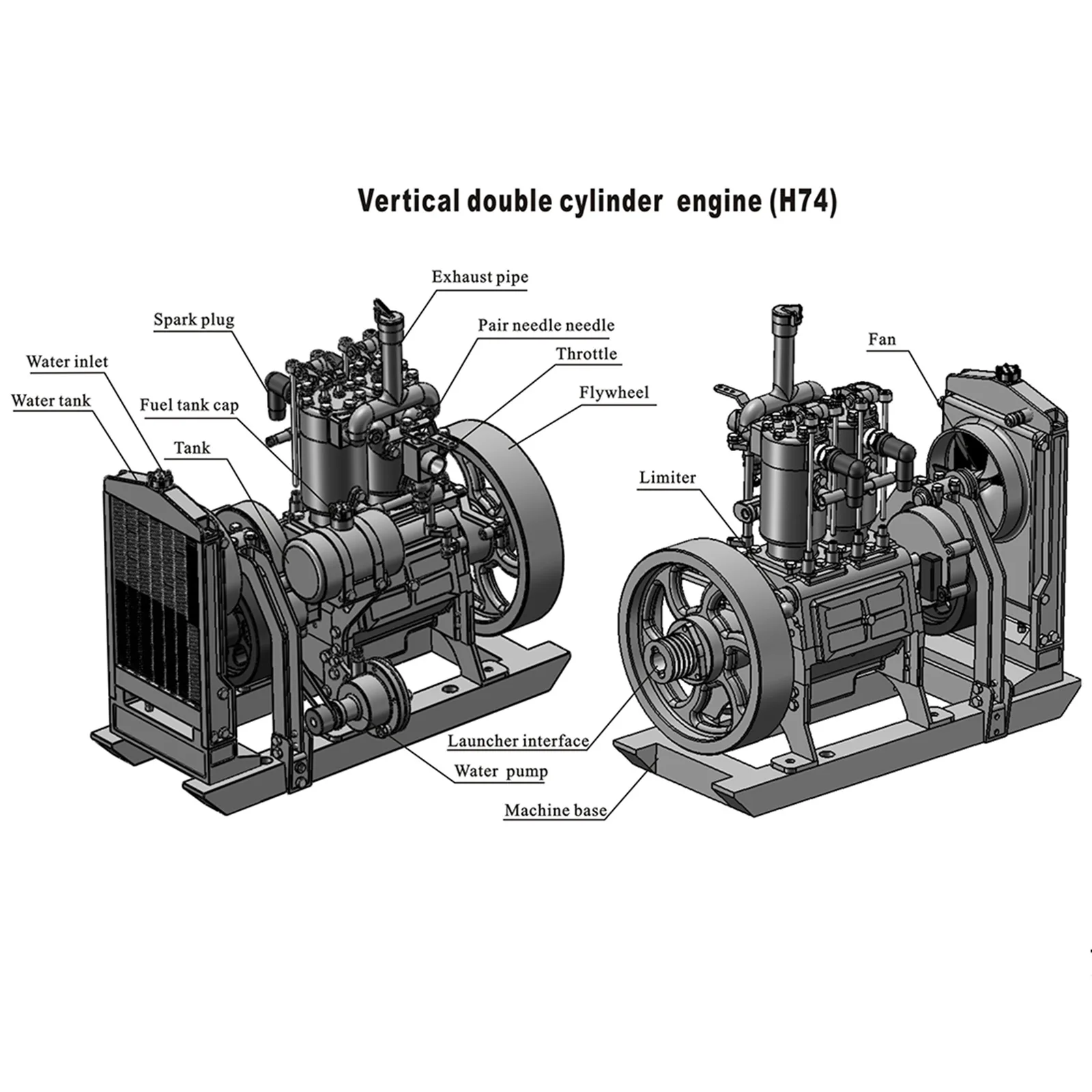 5CC Vertical Twin-cylinder 4-stroke Water-cooled Gasoline Engine Internal Combustion Engine Model with Governor Educational Toys