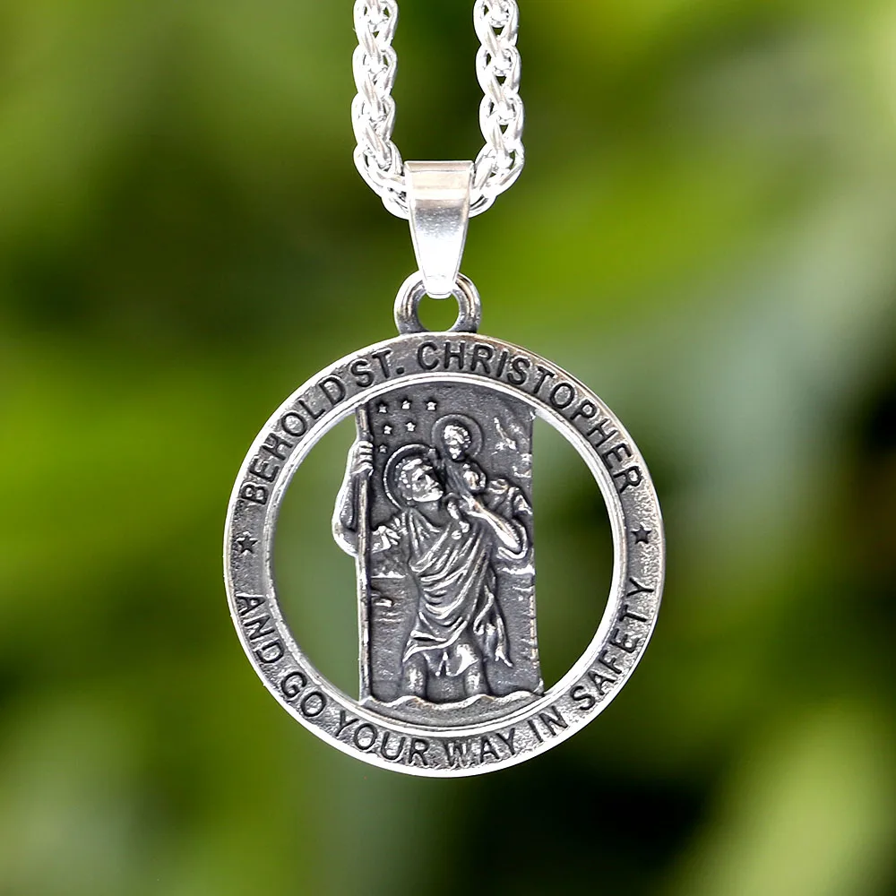 New Fashion 316L Stainless Steel St Christopher Pendant Necklace For Man Women Boyfriend Gift