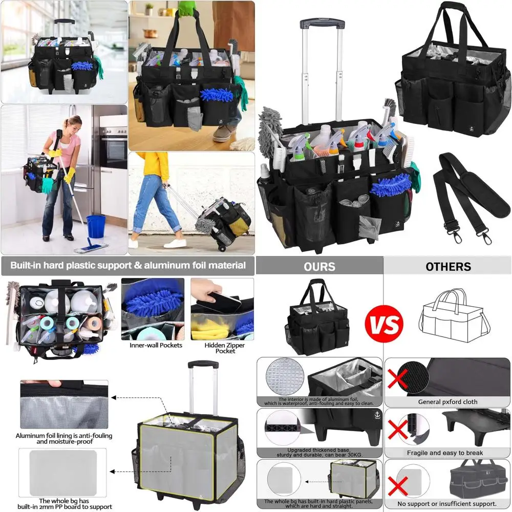 

Portable Housekeeping Trolley Bag with Adjustable Strap and Multiple Pockets