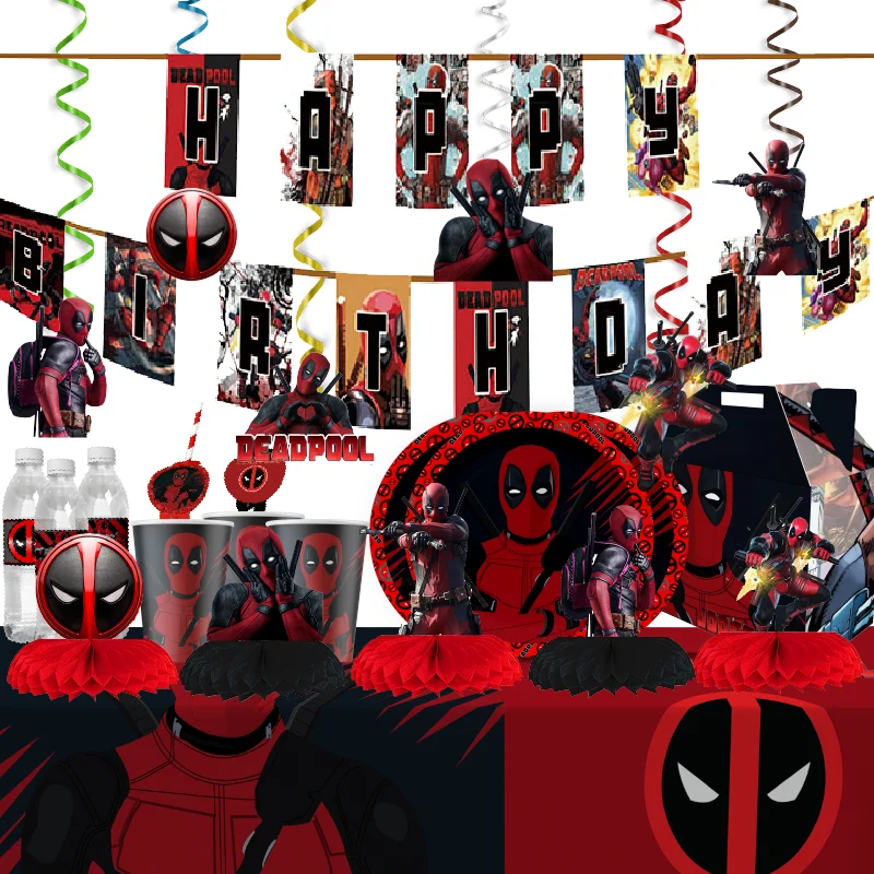 Antihero deadpool taplak meja makan sekali pakai, taplak meja dekorasi ulang tahun tema keren, taplak meja pesta baby shower anak perempuan laki-laki