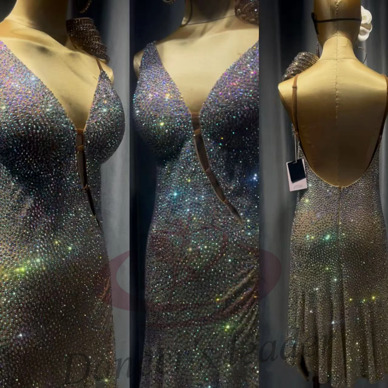 Latin Dancer, Adult, And Children'S High-End Customized Slim Fit Full Diamond Suspender Tango Samba AB Stone Performance Dress