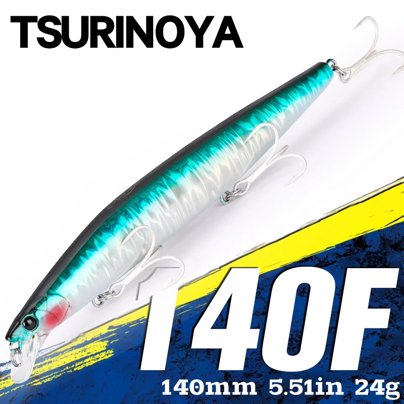 TSURINOYA 140F Ultra-long Casting Floating Minnow STINGER 140mm 24g Artificial Large Hard Bait Tungsten Weight Sea Fishing Lure