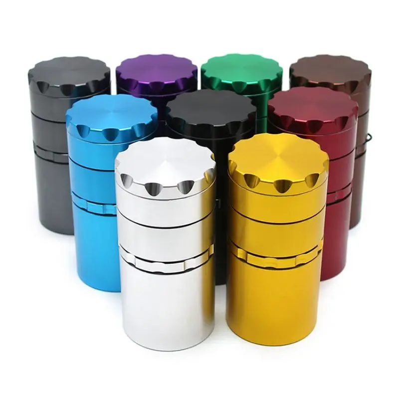 2 In 1 Aluminum Alloy Tobacco Grinder with Storage Jar Portable 5-Layers 50mm Herb Crusher Herbal Shredder Smoking Accessories