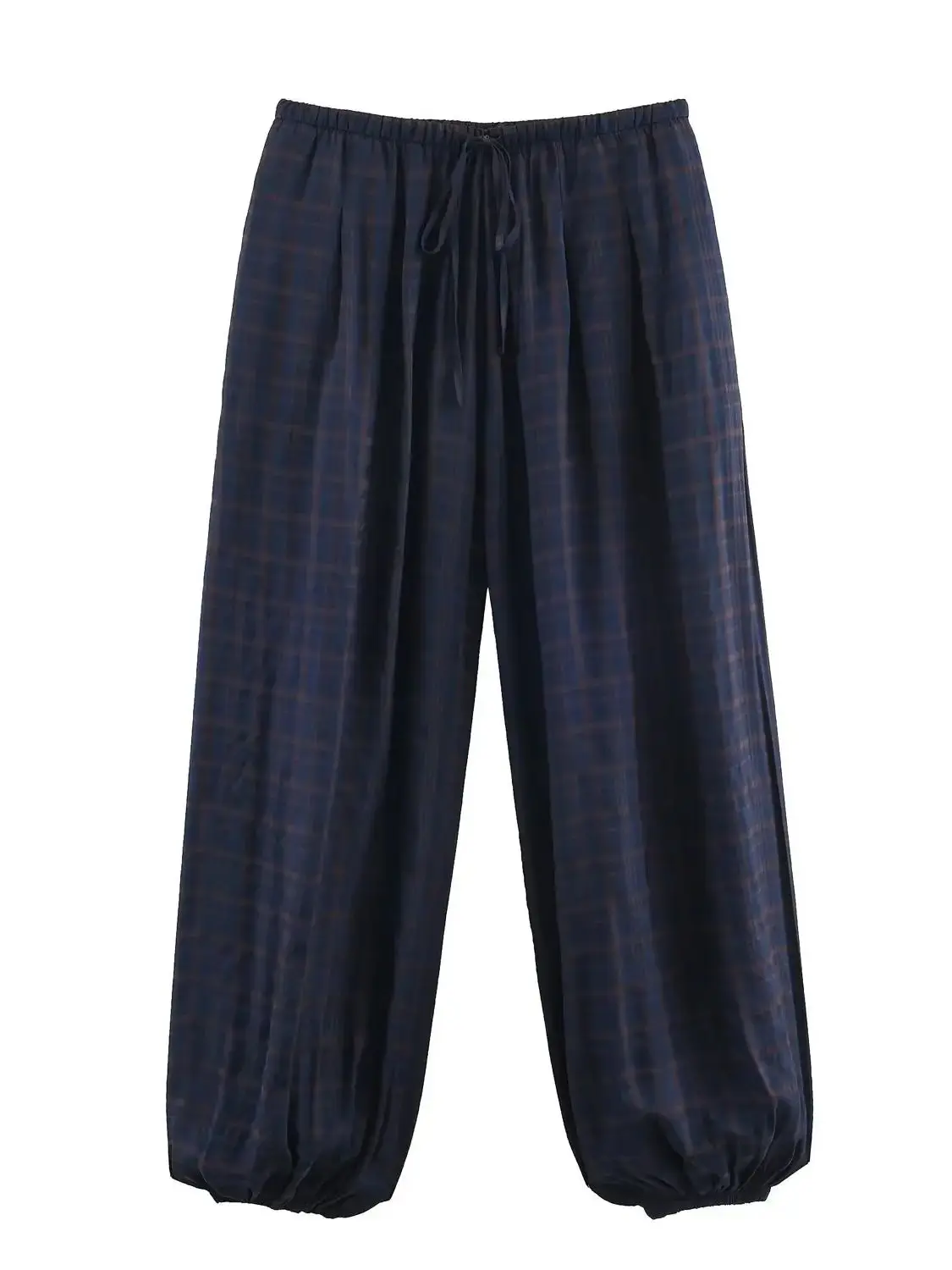 Pantalon Vintage décontracté Chic pour femmes, poches à carreaux, cordon de serrage, droit, ample, mode 2026, vacances d'automne, bleu, 2025