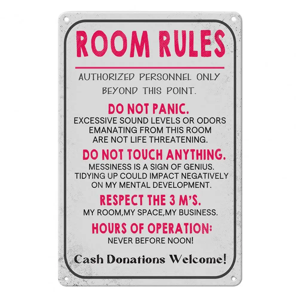 Room Rules Sign Teens Girls Boys Bedroom Gaming Dorm Aluminum Wall Door Decoration Rules Plate Birthday Gift