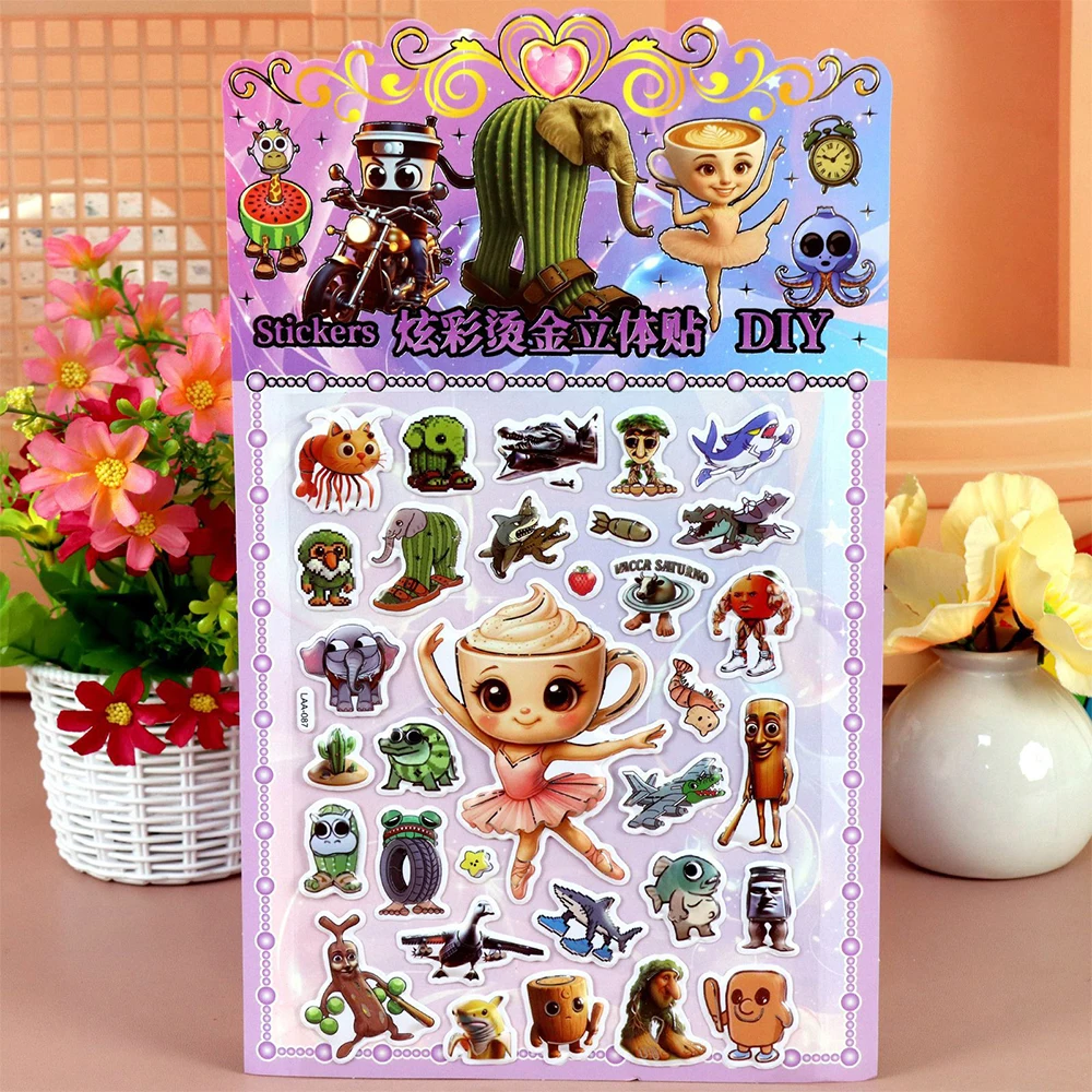 1/8pcs 더블 3D Tung Tung Sahur 버블 스티커 재미 있은 이탈리아 Brainrot 추상 동물 데칼 노트북 전화 장식 스티커