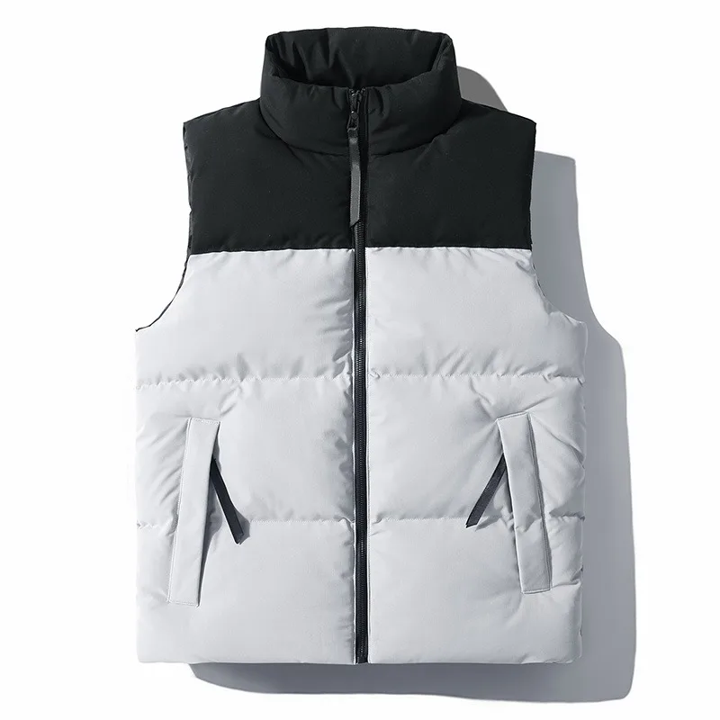 

Zipper Pocket High Collar Cardigan Contrast Color Fashion Casual Vest Sleeveless Jacket Top