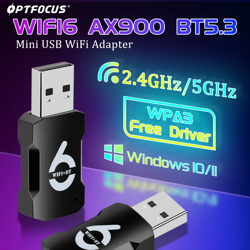 OPTFOCUS 900 Mbps WiFi 6 USB Adapter Dual Band Draadloze Bluetooth Dongle BT5.3 2.4G 5G Netwerkkaart WiFi combo USB Adapter Voor PC