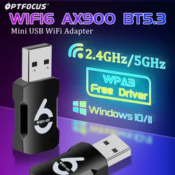 OPTFOCUS 900Mbps WiFi 6 USB Adapter Dual Band Wireless Bluetooth Dongle BT5.3 2.4G 5G Network Card WiFi Combo USB Adapter For PC