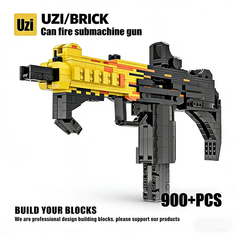 

900PCS Technical Emissible Auto UZI Submachine Gun MOC Building Blocks Construction Bricks Toys Gift For Military Fan