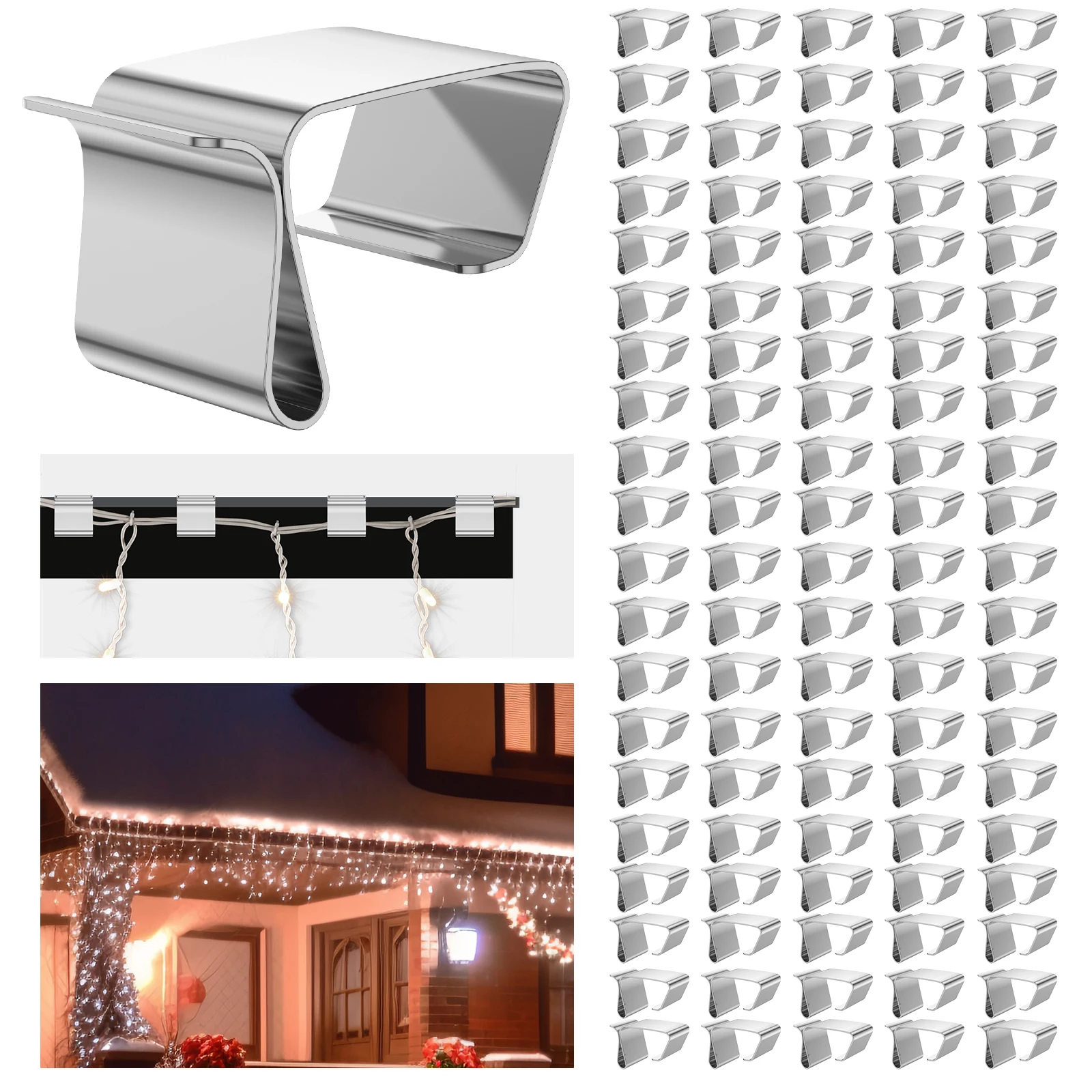 

Gutter Clips Metal Christmas Light Clips for Hanging Outdoor Lights Holiday Lights Roof Hooks For Festival Decoration Lights