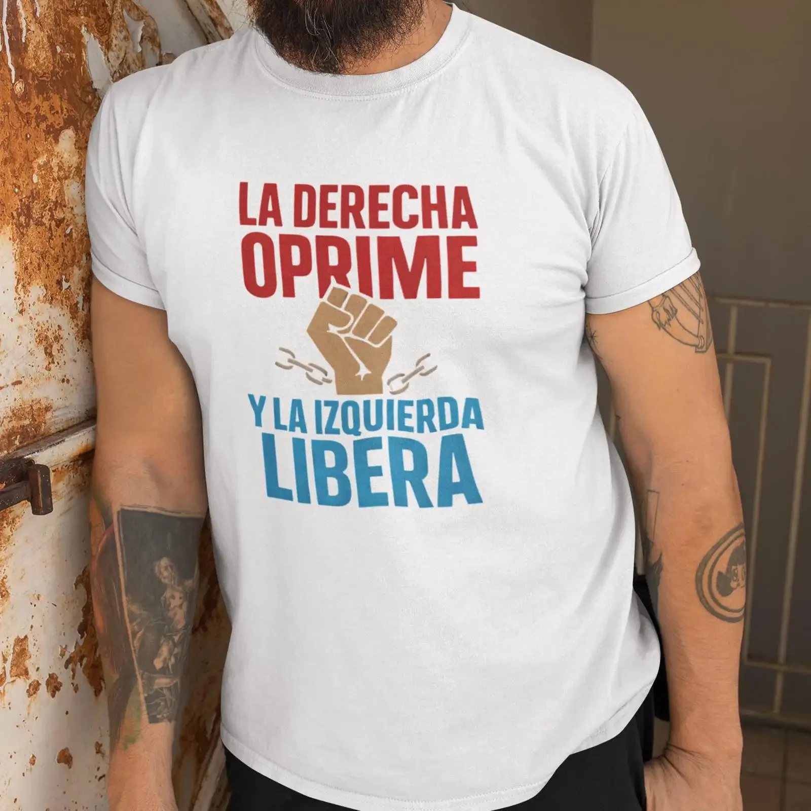 Camiseta con eslogan político español 'La Derecha Oprime Y Izquierda Libera', estilo vintage, lavada, cómoda, para uso diario