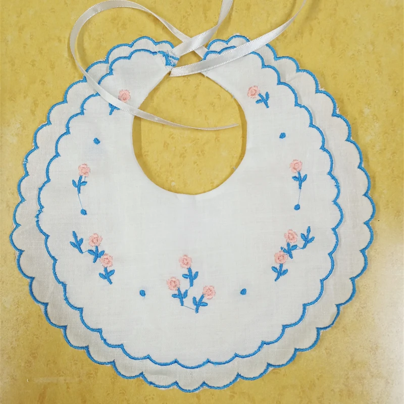 Set of 10  Fashion White Linen Double Scalloped Baby Bib 9'x9' Inch Dressy Bib Perfect for Any Special Occasion
