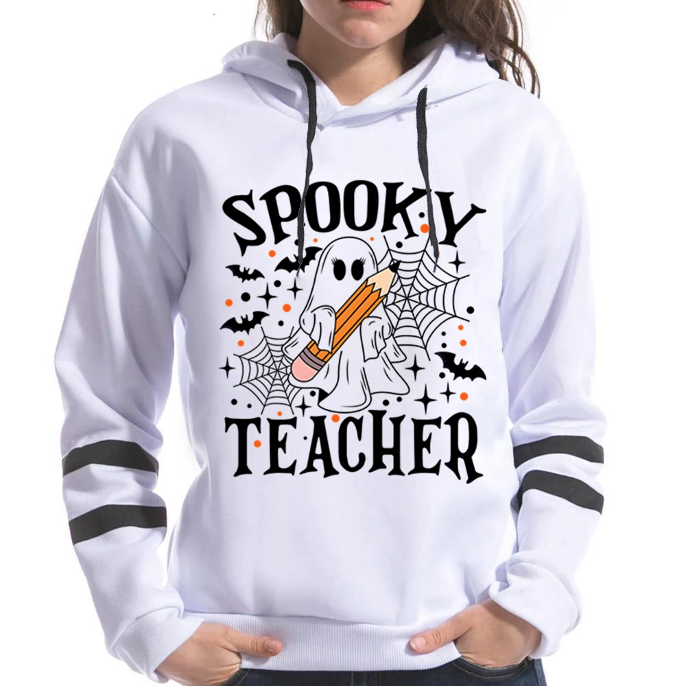 Halloween Spookachtige Leraar Print Hoodies Voor Dames Herfst En Winter Casual Capuchon Hoodies Dames Sweatshirts