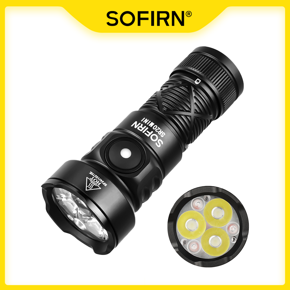  Sofirn SR20 MINI 1200lm Flashlight 18350 White and Red LED Light for Camping, Hunting, and Emergency Situations IP68 Waterproof 
